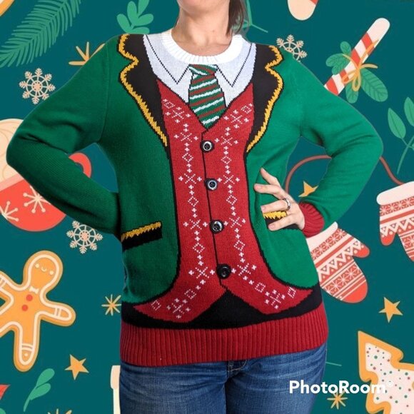 Ugly Holiday Sweater Tie Vest Print Size Men M - Picture 1 of 10